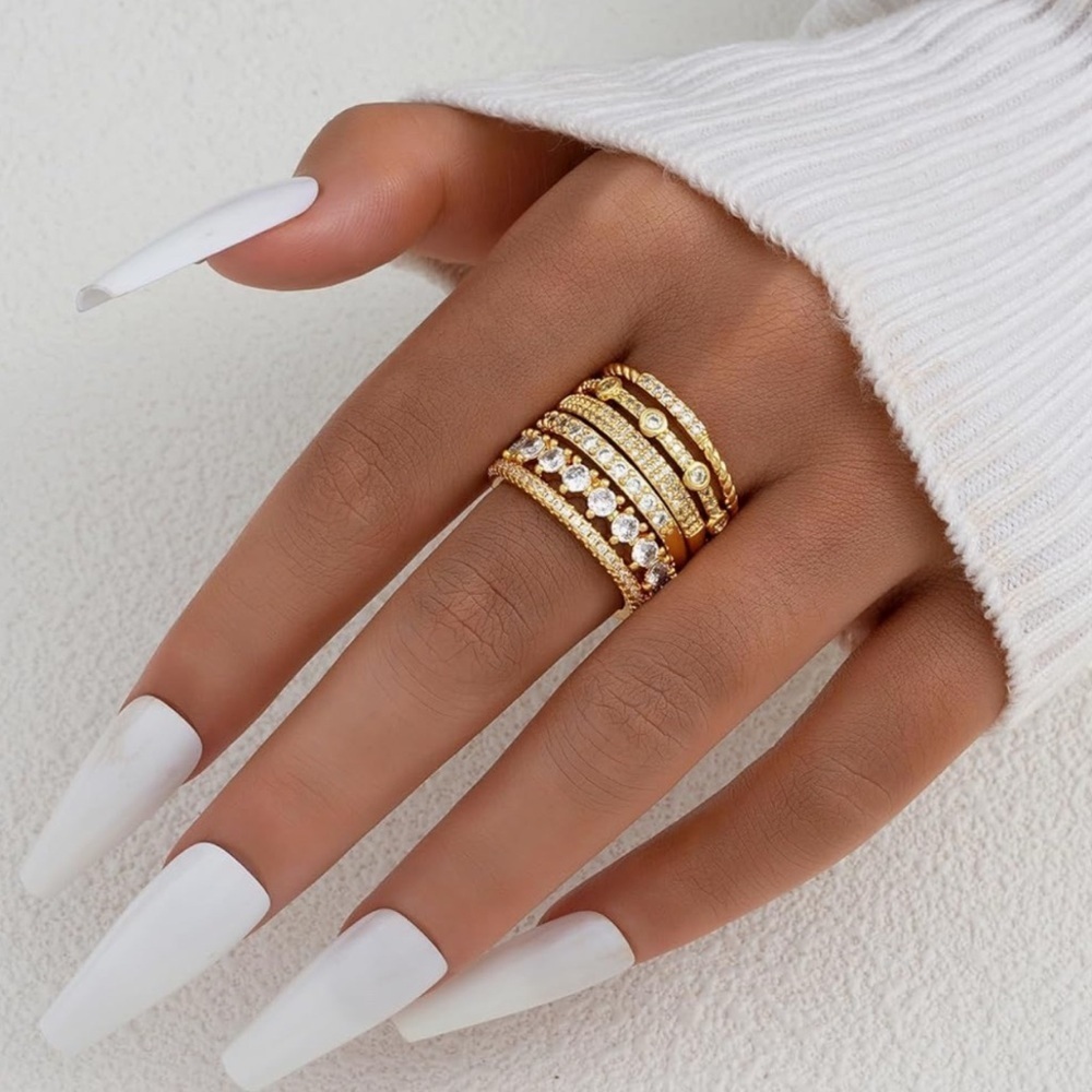 Gold 14k Gold Plated 6pc Cubic Zirconia Ring Set